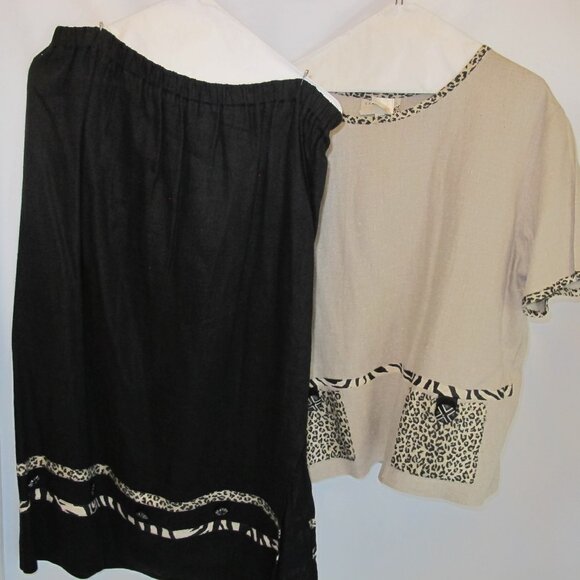 EarthSong linen animal print skirt and top set  16P - Picture 1 of 9